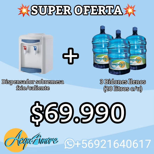 DISPENSADOR SOBREMESA FRIO-CALIENTE + 4 BOTELLONES LLENOS 20 LT